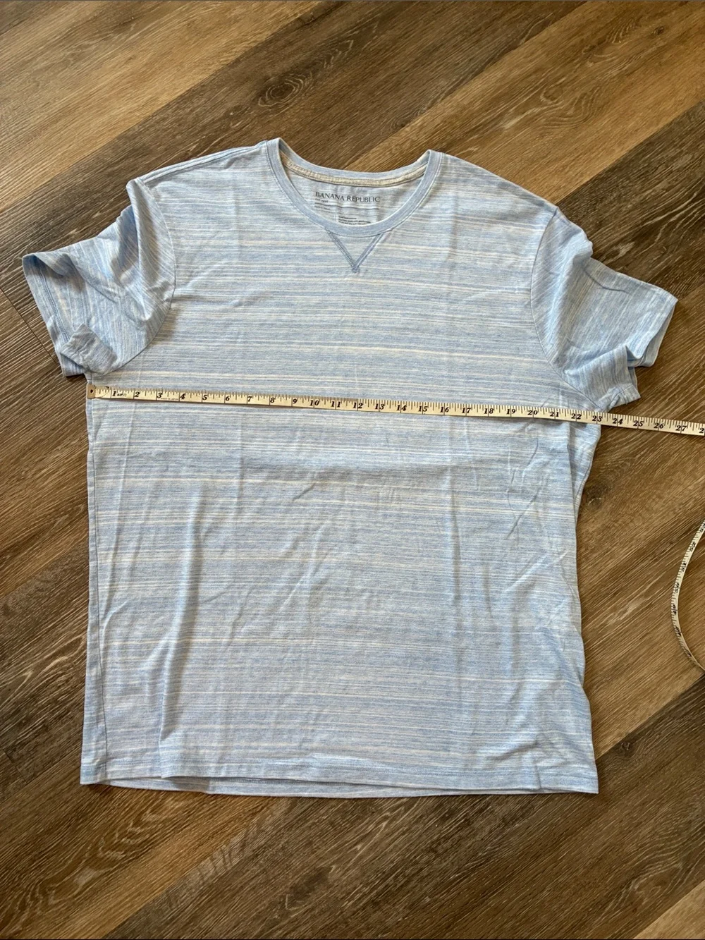 Banana Republic Men's Pale Blue & White Striped Crew Tee